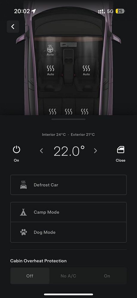 The image displays a digital interface for controlling the temperature settings of a vehicle's interior.