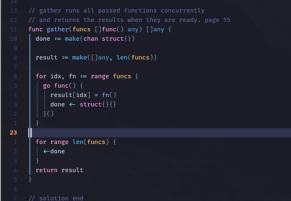 The image displays a code snippet in a programming environment focused on concurrent function execution.