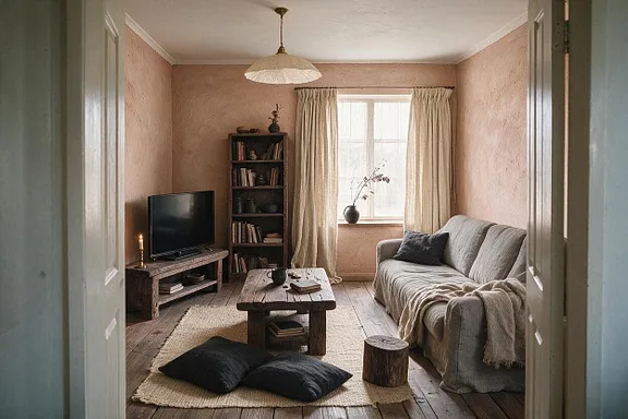 A Wabi-Sabi living room in the Clay and Ash palette