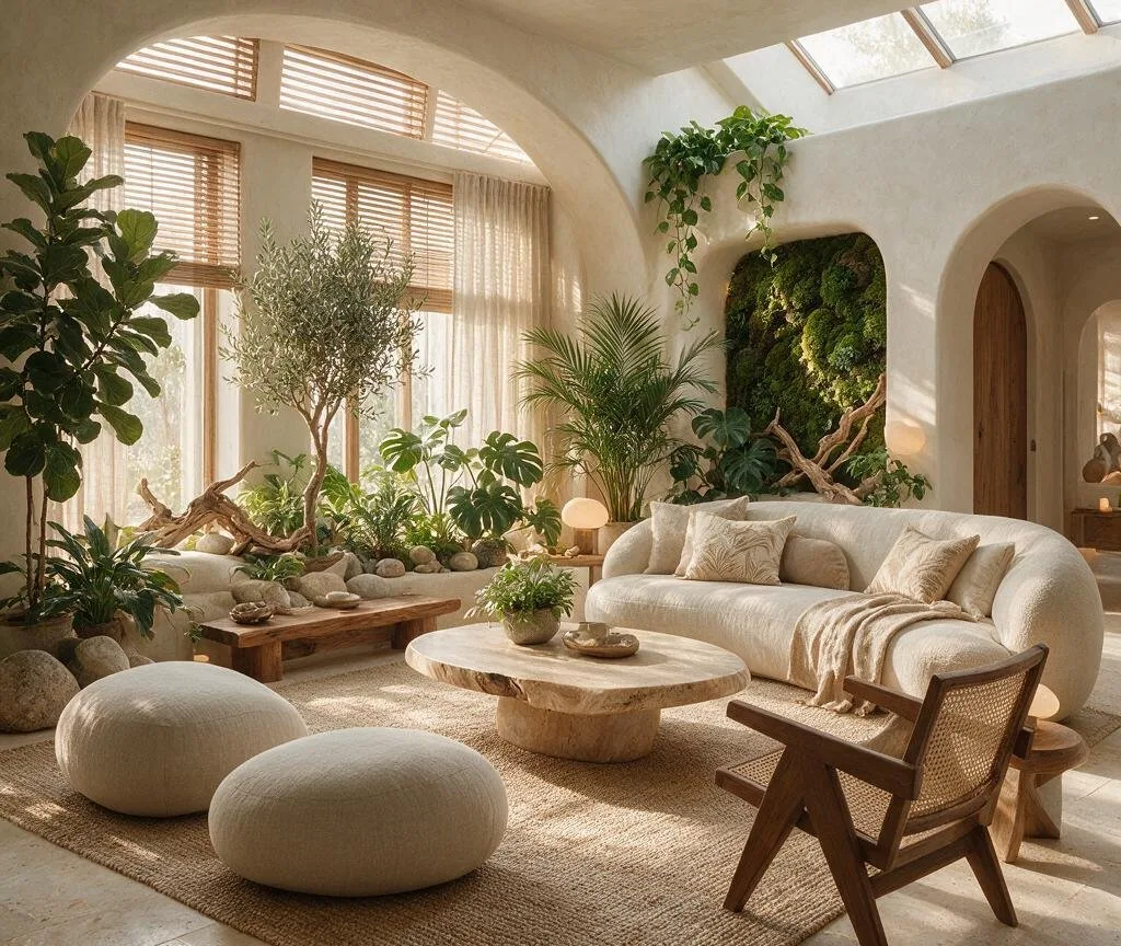 A living room in the Biophilic style