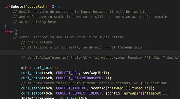 The image displays a code snippet related to handling image upscaling and API interactions.
