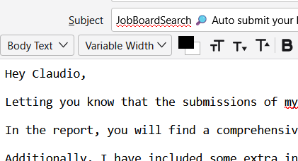 An email draft addressed to Claudio regarding a directory submissions report.