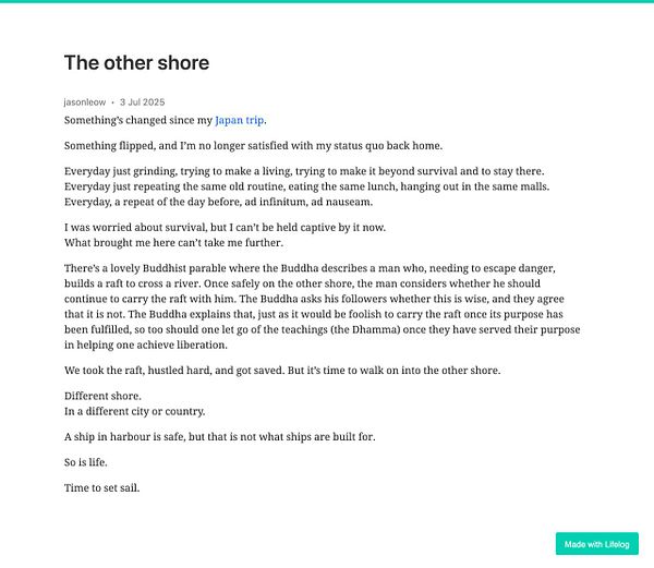 A reflective blog post discussing personal growth and the need for change.