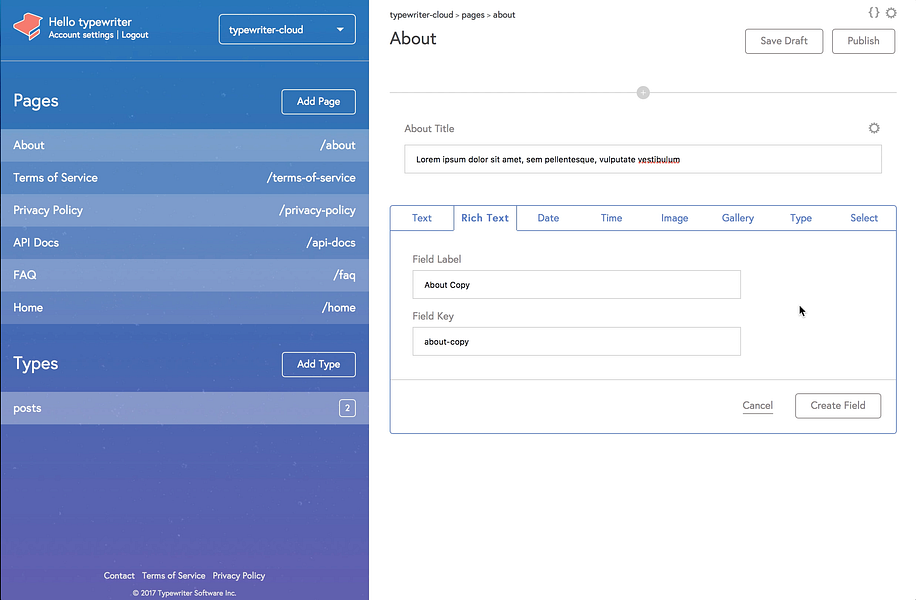 Typewriter Cloud CMS