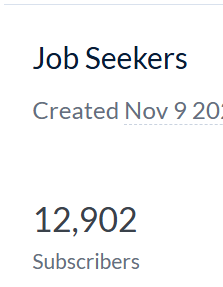 The image displays a subscriber count for a job seekers newsletter.