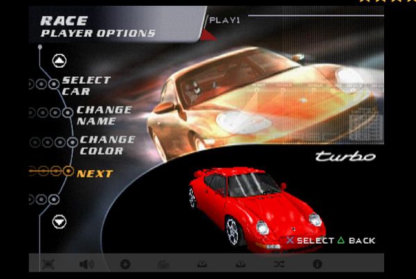 Screenshot of Need for Speed: Porsche Unleashed gameplay showing a race on a track with various game interface elements.