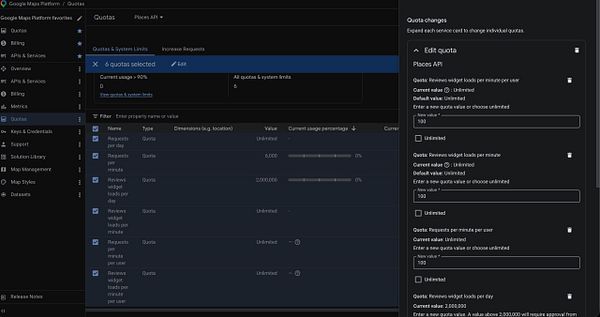 Screenshot of an AWS Service Quotas dashboard showing a specific service limit set to 100 with details and navigation elements.