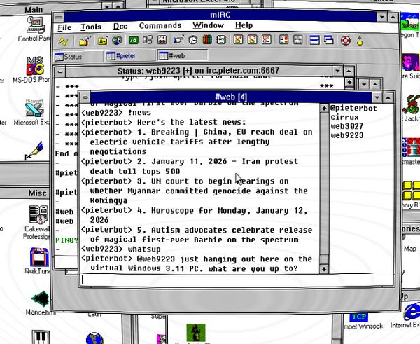 Screenshot of a dark-themed text editor showing JavaScript code for handling IRC bot messages and commands.