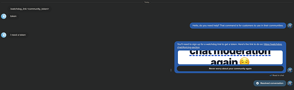 Screenshot of a Telegram chat showing attempts to use bot commands with system responses indicating errors or command suggestions.