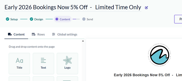 The image displays a user interface for managing content related to early bookings for 2026.