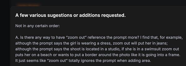 The image contains a text-based discussion about improving prompt references for image generation.