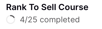 A task progress indicator for an SEO course titled 'Rank To Sell Course'.