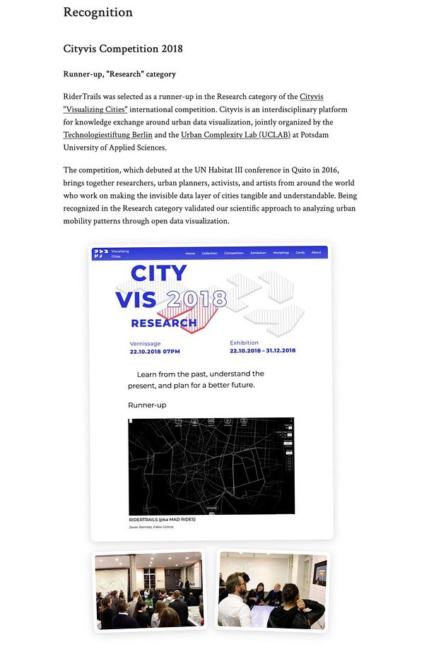A colorful illustration depicting a structure labeled 'Rider Trails' with a mountainous and sky background, alongside text sections 'About', 'Awards', and 'Trailheads'.