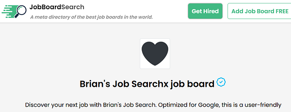 The image displays a job board webpage featuring a verified badge next to the job board name.