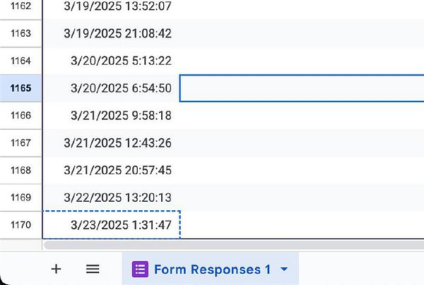 The image displays a table of timestamps associated with specific entries, highlighting the end of a task related to 'vibejam' with entry 1170.