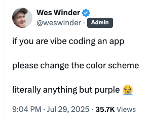 A tweet from Wes Winder requesting a color change for an app's design.