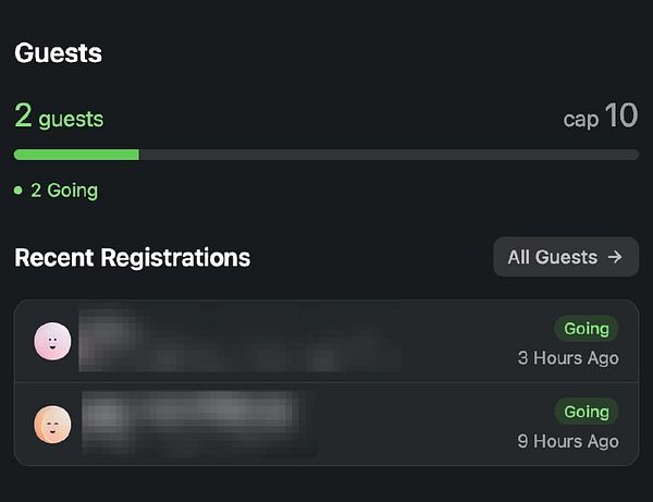 The image displays a guest registration interface for an event.