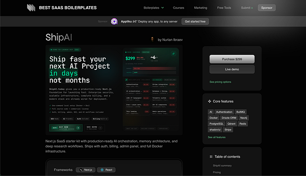 Screenshot of the ShipAI website homepage showcasing AI-powered shipping solutions.