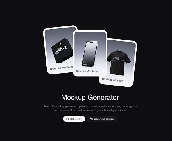 The image displays a mockup generator interface featuring various categories of mockups.