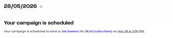 Screenshot of a newsletter scheduling interface highlighting newsletter scheduling details.