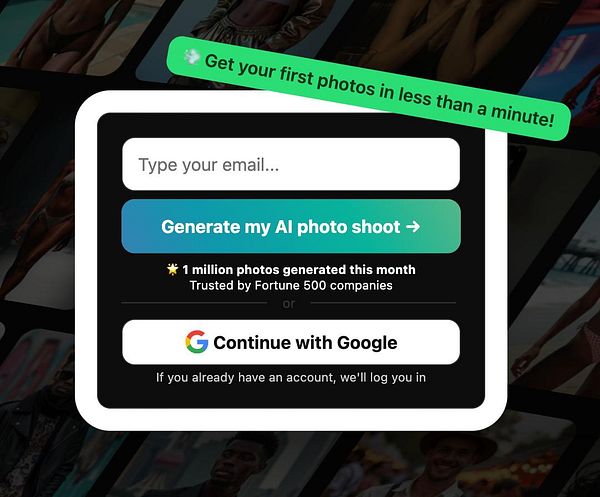 The image displays a call-to-action (CTA) box for an AI photo generation service.