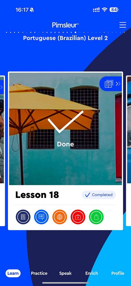 The image displays a mobile app interface for a Portuguese language lesson.