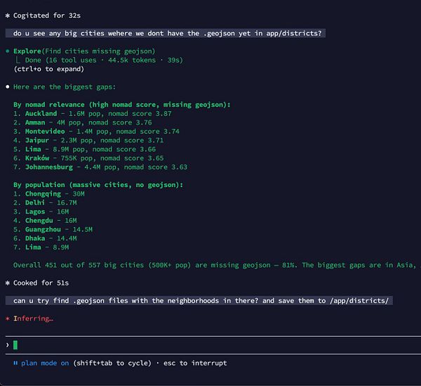 Map illustrating US cities with highlighted regions and GeoJSON-like polygon overlays.