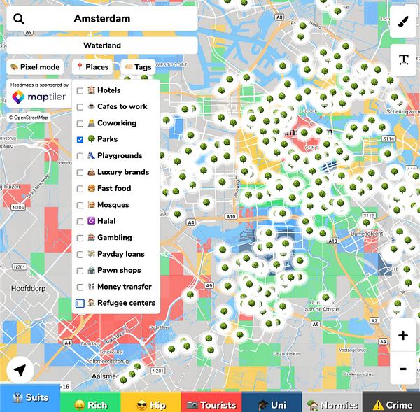 A detailed map of Toronto highlighting upscale neighborhoods, parks, commercial areas, and luxury brand locations.
