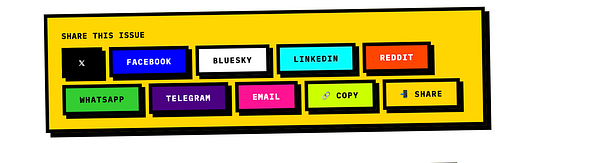 The image displays a colorful share button interface for social media and messaging platforms.