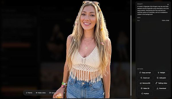 Image editing interface showing a woman with removed background and a transparent checkerboard area behind her.