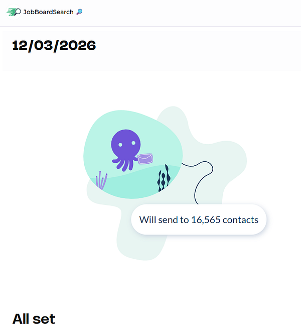 Screenshot of a newsletter scheduling interface for job seekers' weekly emails.