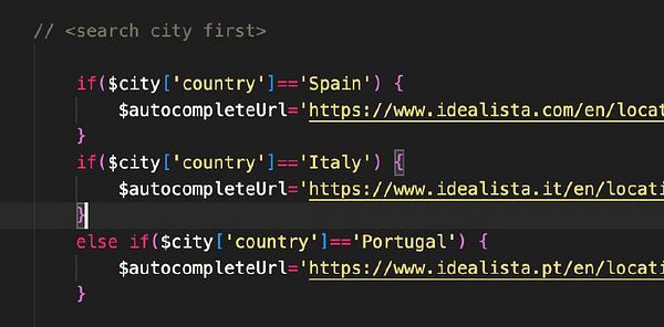 The image displays a snippet of code for a rent prices scraper that includes conditions for different countries.
