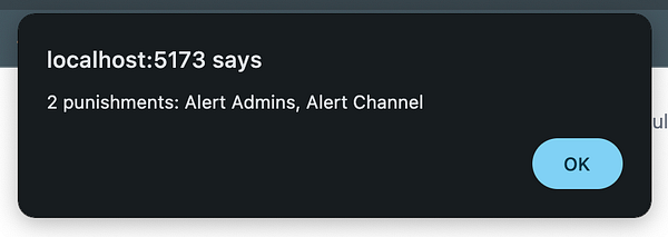 A notification popup displaying punishment alerts from a local server.