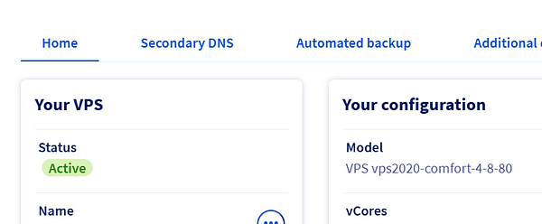 The image displays a user interface for managing a Virtual Private Server (VPS).