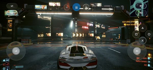 The image displays an in-game screenshot featuring on-screen controls for a racing game.