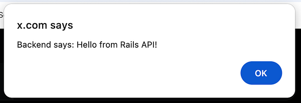 A notification message from a web application indicates a successful connection to the backend.