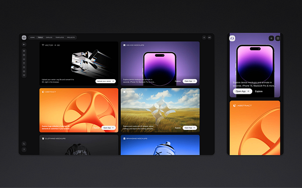 The image displays a user interface for a design toolset page featuring various mockup categories.