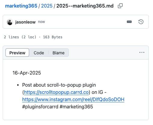A screenshot of a GitHub repository file showing marketing activities for 2025.