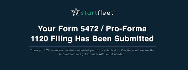 Confirmation message for the submission of Form 5472 / Pro-Forma 1120.