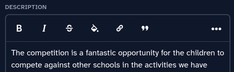 Screenshot of a user interface with multiple input fields including image upload and rich text editor.
