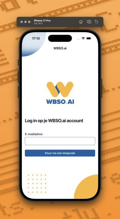 The image displays a login screen for the WBSO.ai app on an iPhone.
