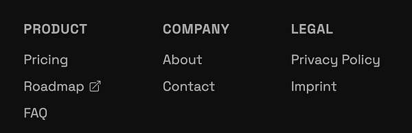 The image displays a structured footer layout for a website.