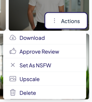 A dropdown menu displaying image options in an admin panel interface.