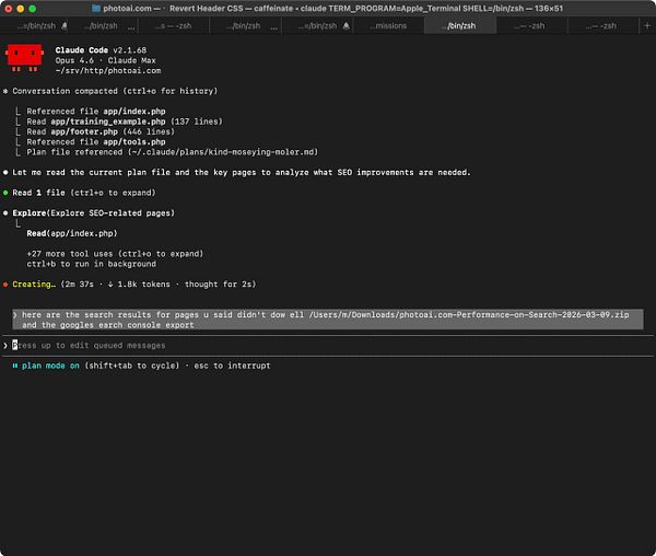 Screenshot of a Google Search Console export displayed in a spreadsheet-like format with columns for URL, Query, Impressions, CTR, and Position, along with filter options at the top.