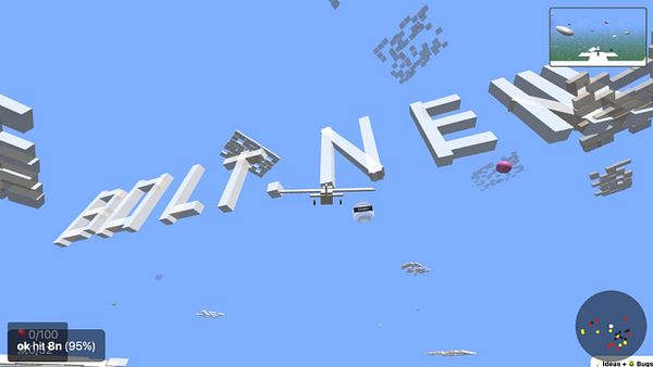 A 3D scene featuring the text 'BOLT.NEW' floating in a blue sky with clouds and an aircraft.