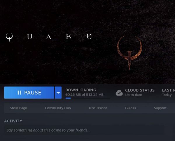 The image displays the download interface for the game Quake 1 on a digital platform.
