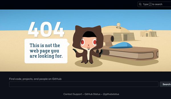 The image displays a playful 404 error page featuring a character in a brown cloak against a desert backdrop.