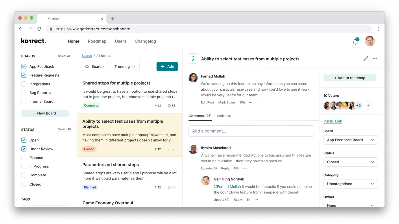 Korrect: View all the user feedback across different | BetaList