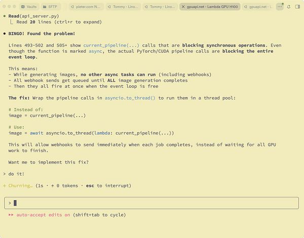 The image displays a code snippet and explanation regarding a fix for a GPU API issue related to asynchronous tasks and webhooks.