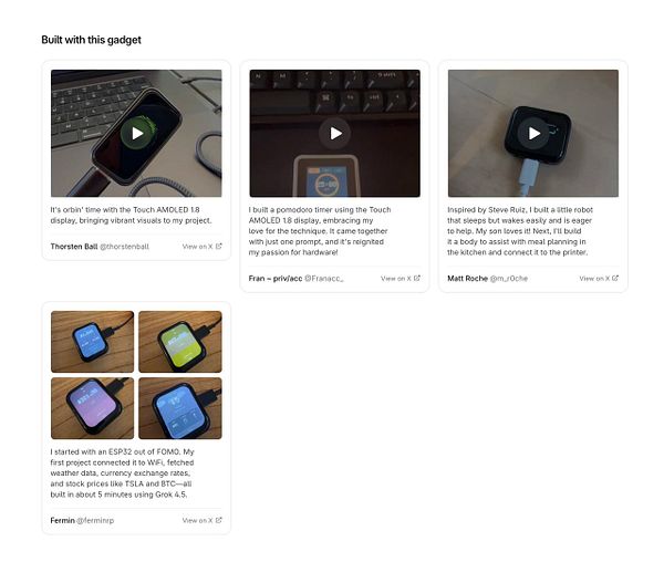 Screenshot of a mobile app displaying build examples for gadgets with user interface elements.
